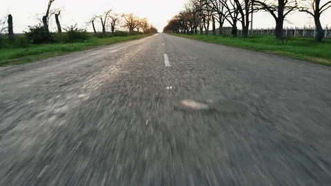 Takeoff From the Broken Rural Road at Sunset 库存影片 106957827