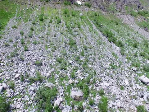 Takeoff flying up in mountains Aerial 4K video. Stock Footage 80314542