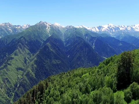 Takeoff Flying over forest in mountains Aerial 4k video. Hiking Travel Tourism Stock Footage 80314504