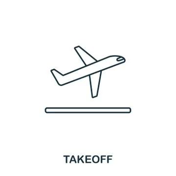 Takeoff icon. Outline thin line style from airport icons collection. Pixel Stock Illustration