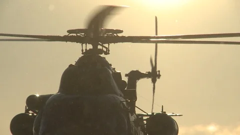 Before takeoff mi-8 helicopter in winter skydiving. Video stock 105694619