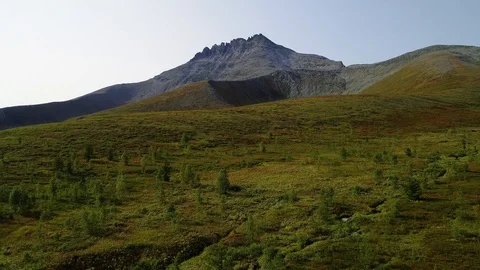 Takeoff with mountain views, Ural mountains, Russia Stock Footage 96885408