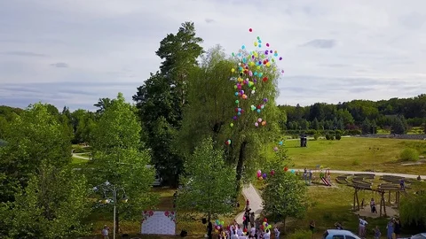 Takeoff of multicolored balloons Vídeos de archivo 112948122