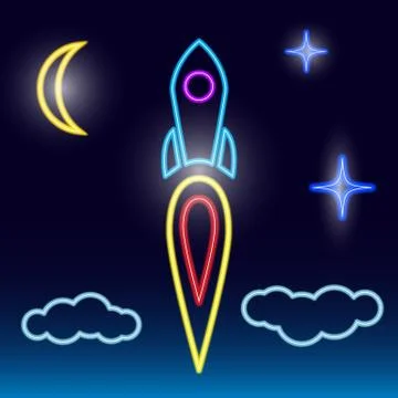 Takeoff of a rocket neon Stock Illustration