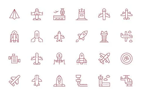 Takeoff Vector Icon Arsenal with 24 High Resolution Thin Line Detail Enhanc.. Stock Illustration
