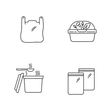 Takeout packages pixel perfect linear icons set. Customizable thin line symbols Illustration