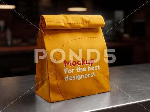 Takeout snack packaging mockup on a table PSD Template