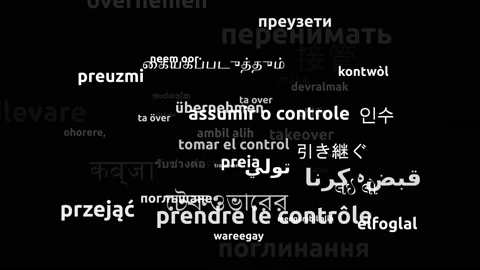 Takeover Translated in 47 Worldwide Languages Endless Looping 3d Zooming Word Video stock 145196566