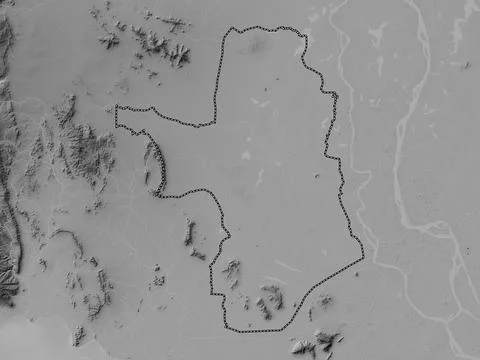 Takev, Cambodia. Grayscale elevation map with lakes and rivers Stock Illustration