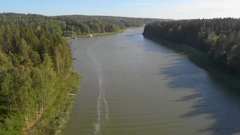 Taking off about the river, nordic landscape panorama Stock Footage 110839482