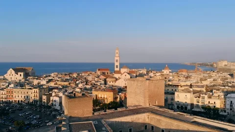 Taking off above old town in Bari, drone shot, Puglia, Italy Stock Footage 112661516