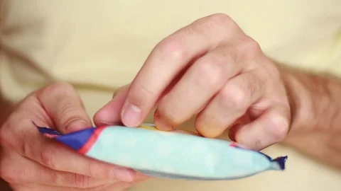 Taking antibacterial napkin from the pack Vídeo Stock 79786202