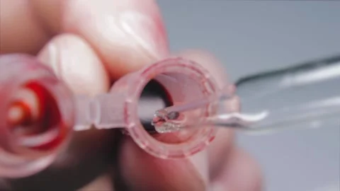 Taking Blood Sample From Vial With Specimen Stock Footage 135166367