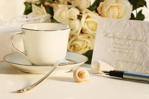 Taking a break for tea and writing invitation Stock Photos