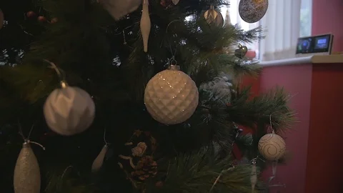 Taking Off Christmas Tree Decorations Slow Motion 3 Stock Footage 100683369