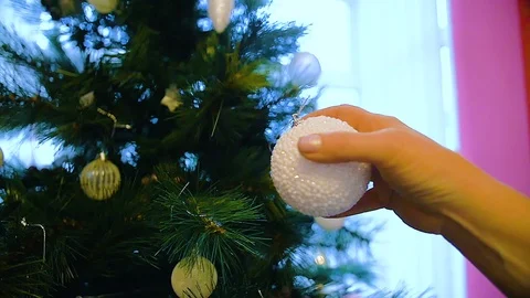 Taking Off Christmas Tree Decorations Slow Motion 1 Stock Footage 100699155