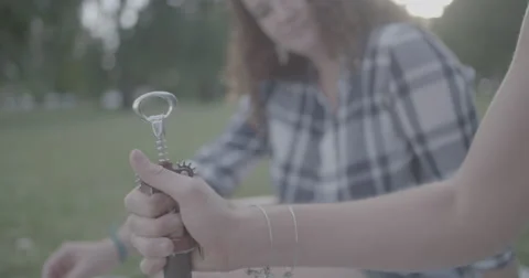 Taking cork out of a bottle of wine Stock Footage 65057353