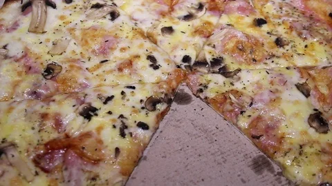 Taking Delicious Slice Of Pizza 2 Stock Footage 78487480