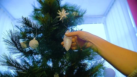 Taking Down and Putting Up Christmas Tree Decorations Slow Motion1 Stock Footage 100690006