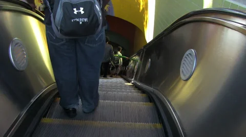 Taking the Down Escalator Stock Footage 39308180