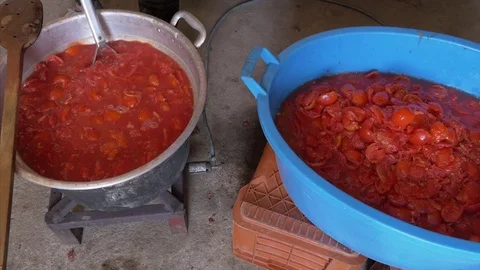 Taking drip tomatoes cocked from the pot Stock Footage 78137459