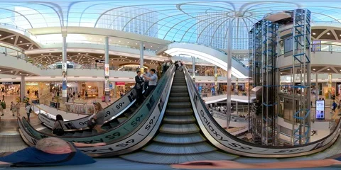 Taking the escalator up and down in Azrieli mall 360VR video VR Видео 90042092