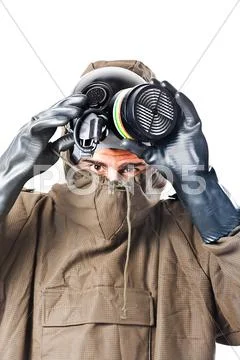 Taking off the gas mask Stock Photos