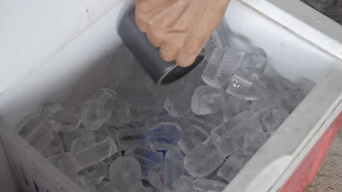 Taking ice cube from the bucket Stock Footage 243419700