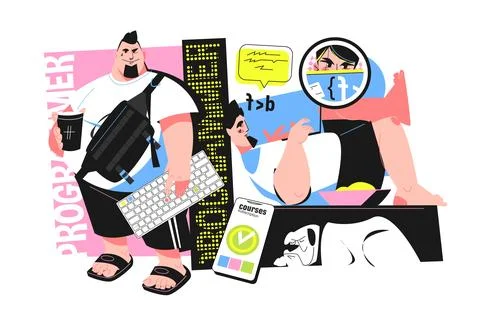 Taking internet lesson in programming Illustrazione stock