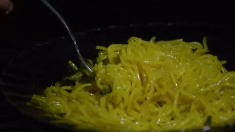Taking up Noodle with Fork Stock Footage 153213784