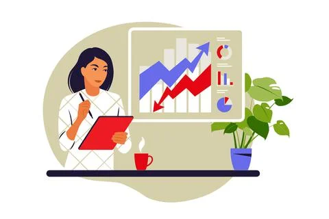 Taking notes concept. Woman taking notes. Vector illustration. Flat. Stock Illustration