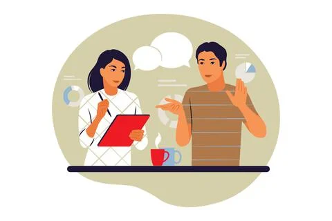Taking notes concept. Woman taking notes. Vector illustration. Flat. Stock Illustration