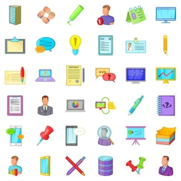 Taking notes icons set, cartoon style Stock Illustration