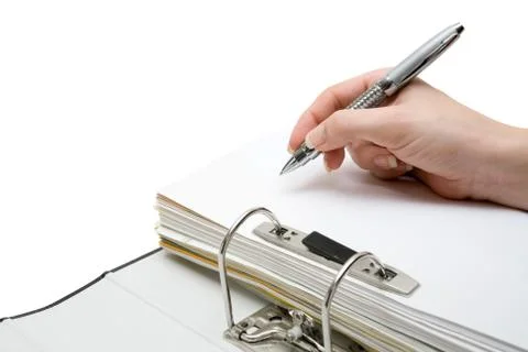 Taking Notes Isolated on a White Background Foto stock