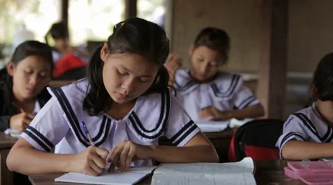 Taking Notes in School in Burma Vídeos de archivo 37350247