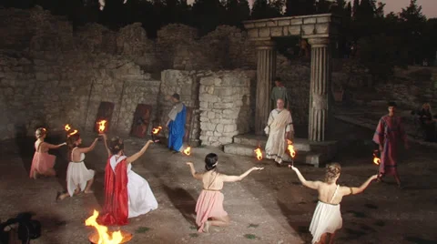 Taking oath in the ancient theater at the ancient ruins. Video stock 30348613