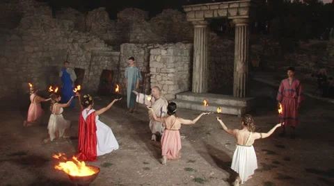 Taking oath in the ancient theater at the ancient ruins. Stock Footage 30348633
