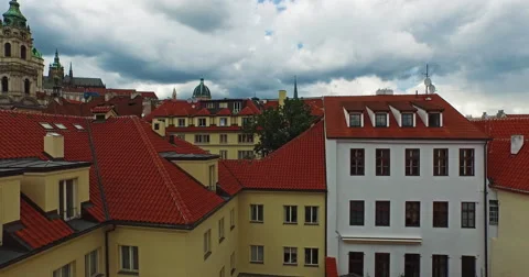 Taking off from the old town of Prague. Beautiful view of Prague Castle. Stock Footage 61083663