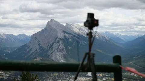 Taking a Photo of Mt Rundle Stock Footage 168773545