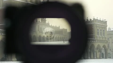 Taking a picture with an analog camera concept Stock Footage 20586315