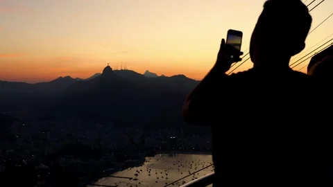 Taking picture to the sunset - Rio de Janeiro BRAZIL Stock Footage 256049862