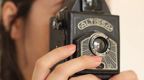 Taking Pictures with Old Camera Stock Footage 33798986