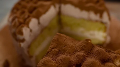 Taking Piece of Chocolate Cake Closeup Slow motion track out camera Stock Footage 103273469