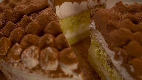 Taking Piece of Chocolate Cake with paddle Closeup track in camera Stock Footage 103256763