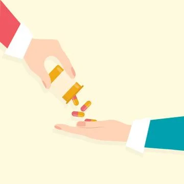 Taking Pills. Vector Illustration Of Pharmacyst Giving Pill Capsule To Woman Stock Illustration