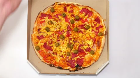 Taking pizza out of the box Stock Footage 65319105