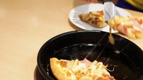 Taking pizza by spatula from pan. Stock Footage 265211599