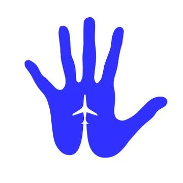 Taking off the plane on the background of a human palm. Stock Illustration