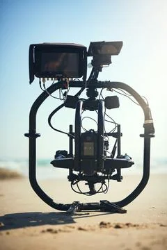Taking a quick break before shooting again. a state of the art video camera Stock Photos
