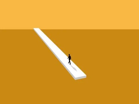 Taking risks, a businessman walks on a springboard Stock Illustration